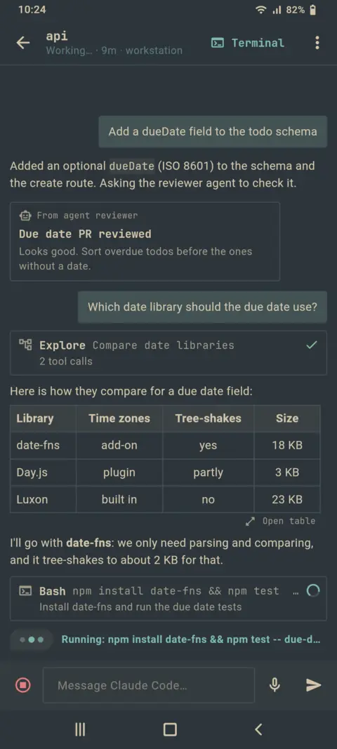 Conductore's Chat View while Claude Code works