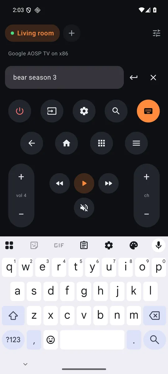 Sofa typing on the TV with the phone keyboard